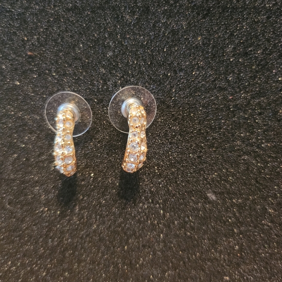 Swarovski Half Hoop Earrings Gold Tone - Picture 1 of 4